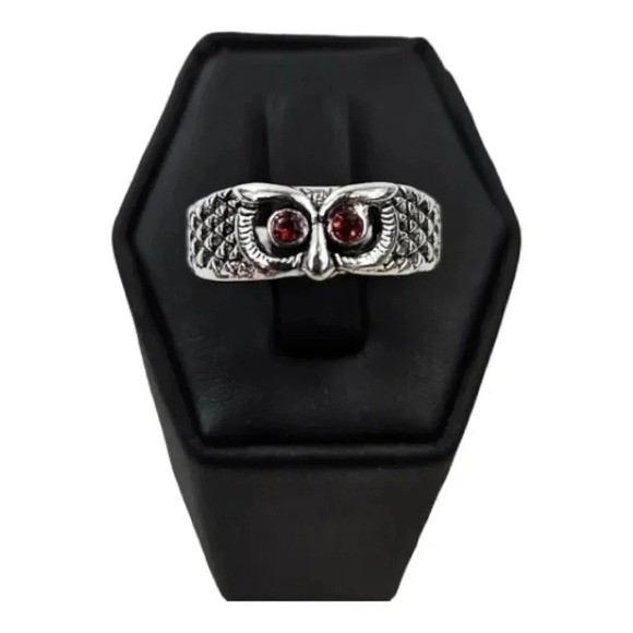Red Eyed Owl Adjustable Fashion Ring A17 - Picture 1 of 13